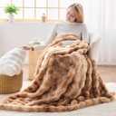 NEWCOSPLAY Faux Fur Throw Blanket Tie-dye Beige Luxury Fluffy Thick Warm Bubble Blanket for Couch Sofa Bed 700GSM (Tie-dye Beige, Throw(50"x60"))