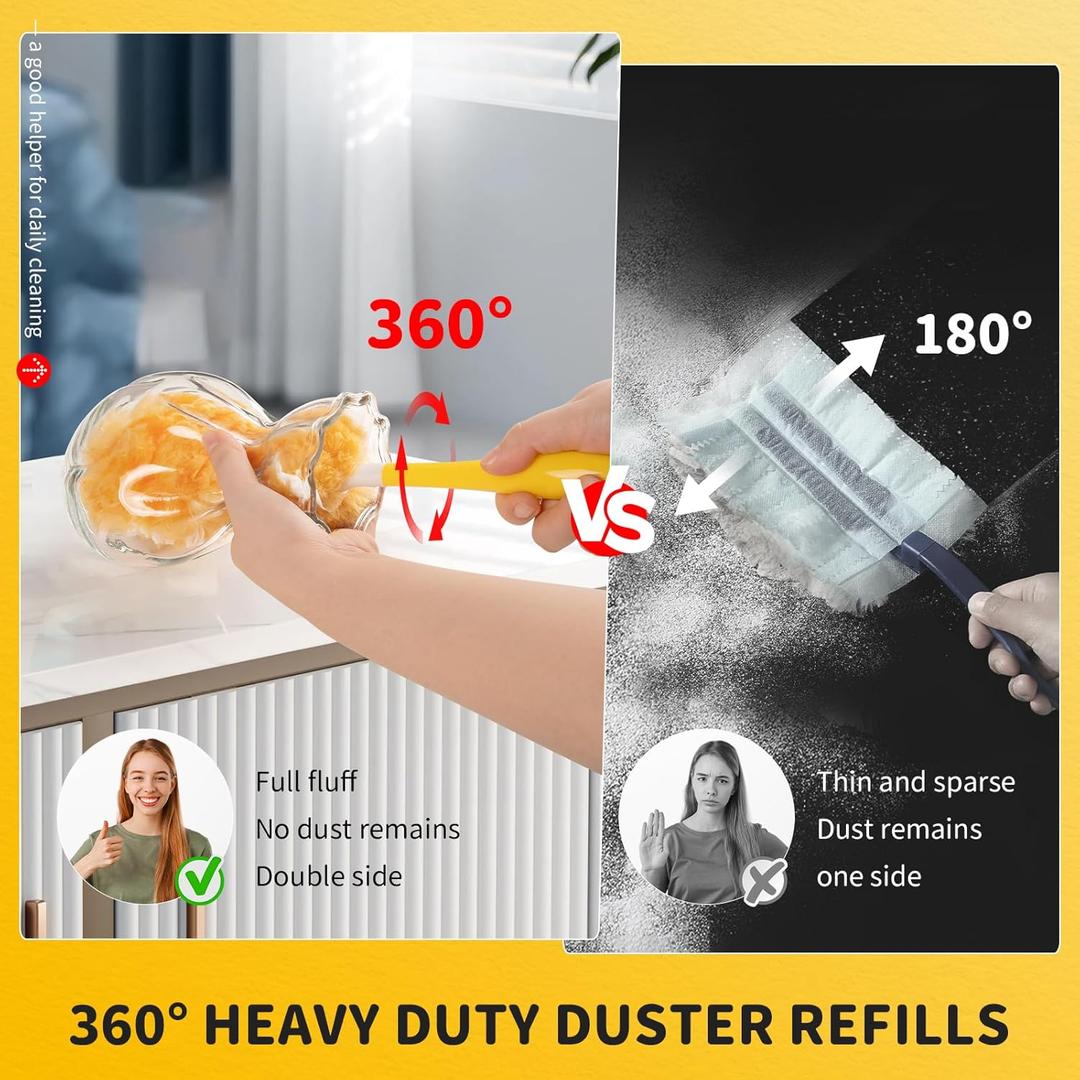 3 x Heavy Duty Duster Compatible with Swiffer Duster, Disposable Dusters Kit for Cleaning Dusting Furniture Blind Ceiling Fan, Multi Surface 360 Feather Duster 20ct with 1 HandleYellow 3 x Heavy Duty Duster Compatible with Swiffer Duster, Disposable Dusters Kit for Cleaning Dusting Furniture Blind Ceiling Fan, Multi Surface 360 Feather Duster 20ct with 1 HandleYellow
