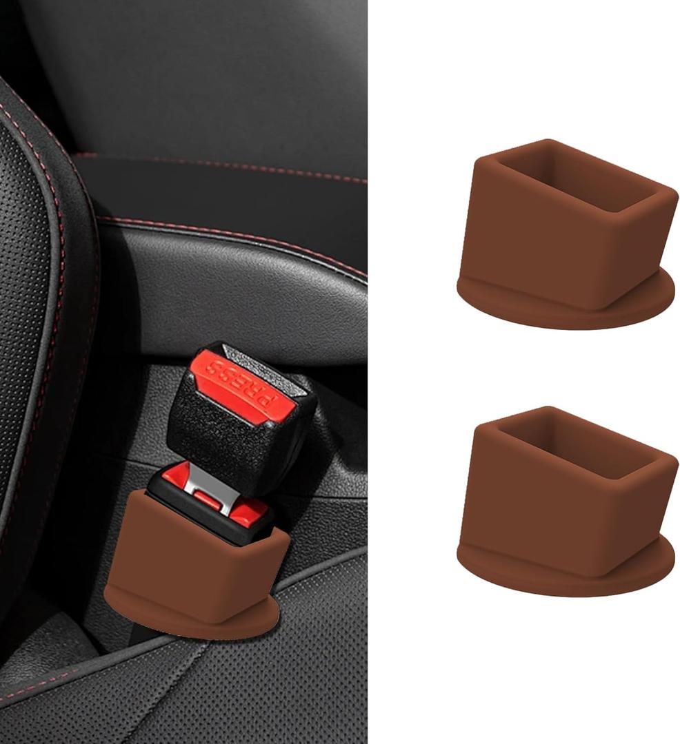 2PCS Car Seat Belt Buckle Holder, Silicone Vehicle Rear & Front Seatbelt Buckle Booster for Easy Access, Auto Seatbelt Fixer to Make Buckling Upright Positioning, Universal for Most Cars (Coffee)