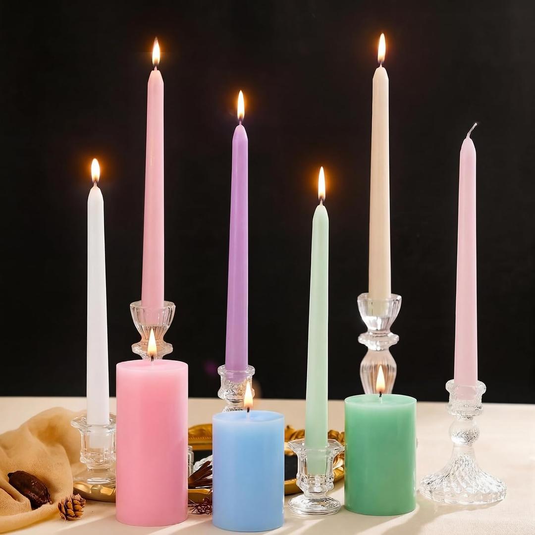 Treela 9 Pcs Spring Pastel Candles Set Easter Colorful Decoration Candy Pillar Taper Candles Gifts for Spring Wedding Home Party Decorations Dining Table Supplie Festive Celebrations, 0.8x9.8 inches, 4x2.8 inches, 2.8x6 inches