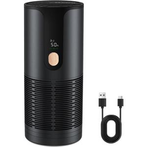 Mini Car Air Purifier-4 Layer Filtration & LCD Display,15dB Quiet,Cordless True HEPA Portable Small Air Purifier,Filters 99.97% of Smoke/Dust/Pet Odors,for Cars/Office/Travel (Matte Black)