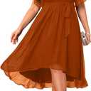 Talisea Plus Size Dresses Wedding Guest - Formal Cocktail Chiffon V Neck Short Sleeve High Low Dress Curvy Women (Brown, 22 Plus)