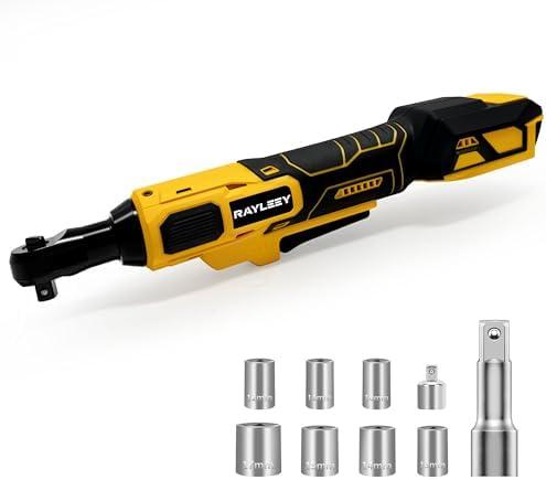 3/8" Cordless Ratchet Wrench for DEWALT 20V MAX Battery, 45 Ft-lbs(60 N.m) Power Electric Ratchet Tool Kit, Variable Speed Control, 5 Sockets, 1/4"Adapter & 3" Extension Bar (Tool Only)