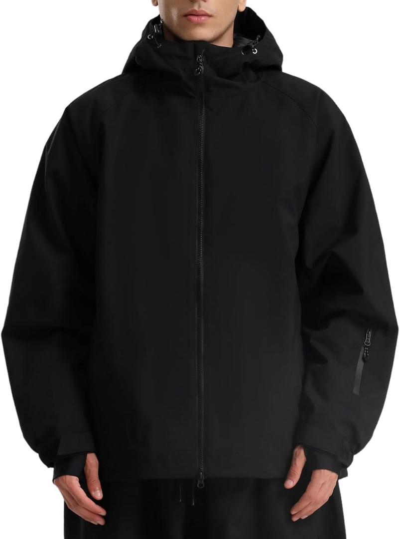 GSOU SNOW Mens Ski Jacket Baggy Snowboard Jacket Womens Insulated Snow Jacket Waterproof Windproof Loose Ski Coat for Skiing (Small, Black)