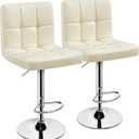 Yaheetech Bar Stools Set of 2, Adjustable PU Leather Swivel Barstools, Modern Counter Height Stools with Back and Footrest for Bar, Kitchen, Dining Room, Beige