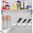Wilprep Range Backsplash, 24"x30" Stainless Steel Backsplash with Storage Shelf & Magnetic Knife Rack, Range Hood Stainless Steel Backsplash for Stove, Range Hood Wall Shield with Pre-Drilled Holes