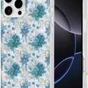 Case Compatible with iPhone 16 Pro, Floral Flower Pattern Aesthetic Phone Case for Women Girls Clear Shockproof Protective Phone Cover - Blue Cornflower