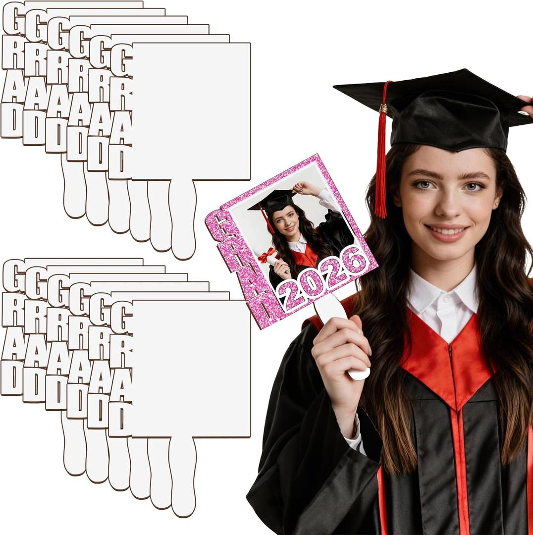 12 Pcs Sublimation Graduation Fans Blank 12"x8", MDF Sublimation Grad Fans Sign, Wood 2026 Graduation Blanks Bulk for DIY Photo Gifts Picture Frame Ceremony Party Decor (Style Grad)