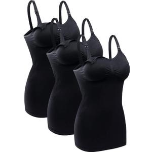 BRLIDO Womens Nursing Tank Tops Built in Bra for Breastfeeding Maternity Camisole Brasieres (Medium, Black*3)