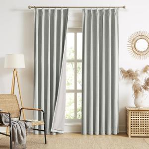 MAIHER Pleated Curtains 120 Inch Length Full Blackout, Linen Grey Back Tab Curtains Double Pinch Pleat Drapes with Hooks for Bedroom Sliding Patio Door, 40" W x 120" L, 2 Panels
