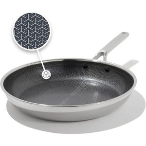OXO Hybrid 12” Nonstick Stainless Steel Frying Pan, PFAS-Free Ceramic Skillet, Fusion Boost Tech for Powerful Searing, Induction & All Cooktop Compatible, Dishwasher Safe, Mirror Polished Tri-Ply