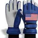 Kids Winter Gloves Blue - 4-Layer Waterproof Warmth, Non-Slip Grip & DIY Patches | Snow Ski Gloves for Boys/Girls | Big Kid Sizing for Sledding & Snowball Fights