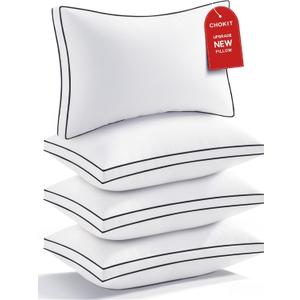 Premium Pillows King Size Set of 4, Fluffy and Supportive 7D Down Alternative Bed Pillows, Luxury Soft Hotel Quality Gusseted Pillow for Side Back Stomach Sleepers, Relief Neck Head and Shoulder Pain (Black Edge)