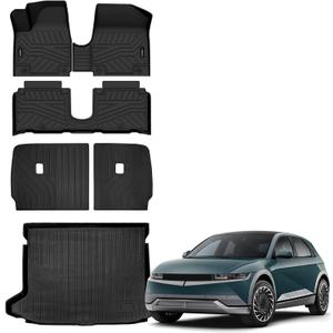 Auxko All Weather Floor Mats Cargo Mat with Backrest Mat for Hyundai Ioniq 5 Limited Movable Center Console 2022-2024 TPE Liners Accessories Guard Odorless Anti-Slip Floor Liners & Trunk Liner