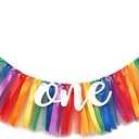 Rainbow High Chair Banner Highchair Tutu Skirt Banner First Birthday Baby Shower Hanging Decor Party Decorations, 1 PC