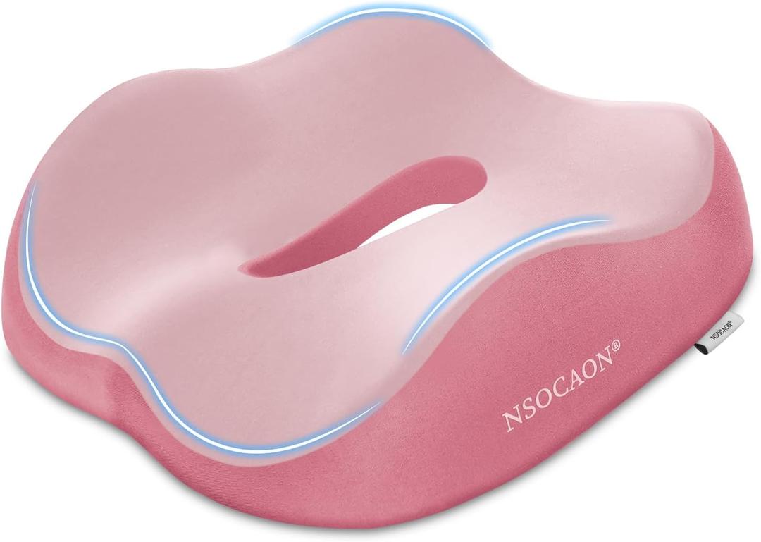 Ergonomic Memory Foam Seat Cushion - Suitable for Office Chairs, car Seats, and wheelchairs. Relieves Tailbone and Hip Pain. Durable and Comfortable.-Double Pink