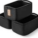 3-Pack Small Storage Baskets for Organizing | Woven Shelf Toy Basket | Rope Baskets for Gifts Empty | Closet Organizer Bins with Handles | Cube Decorative Box | 11.8×7.8×5.1” | Mixed Black