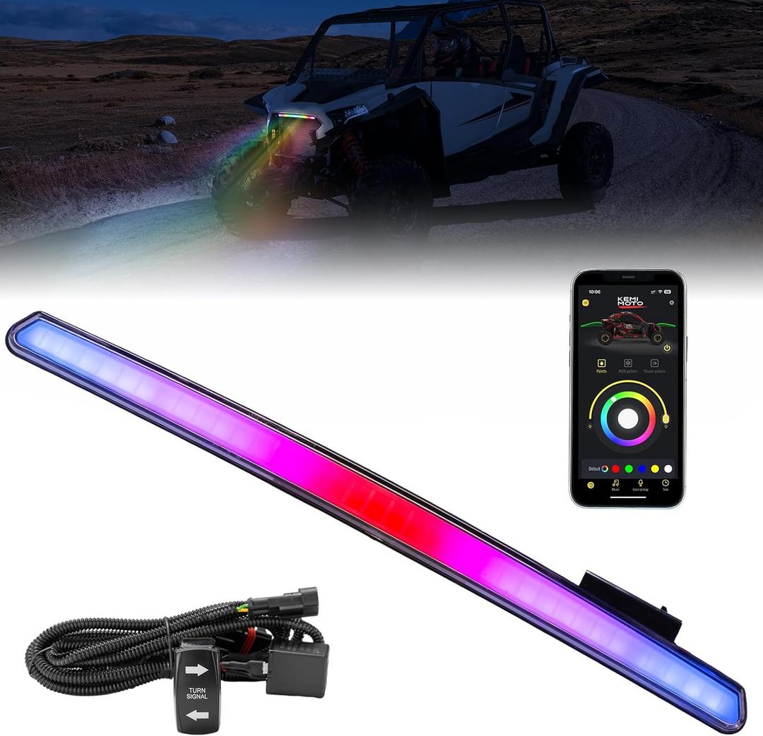KEMIMOTO 2024+ XP 1000 Front Light Chasing Color, Compatible with Polaris RZR XP 1000/4 2024 2025, Front Accent RGB APP Control Waterproof Light with Turn Signal Kit #2415449