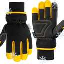 Insulated Synthetic Leather Winter Work Gloves - 3M Thinsulate, Fleece-Lined, Water-Resistant (Large, Yellow/Black)