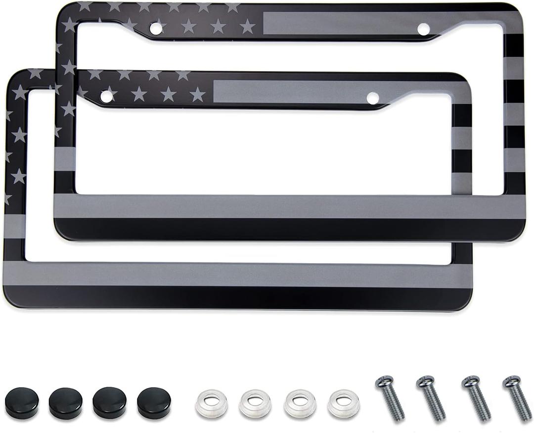 American Flag License Plate Frame - Airxwills Black American License Frame, 2 Packs Universal Aluminum Licence Plate for Front and Rear Car Tags.