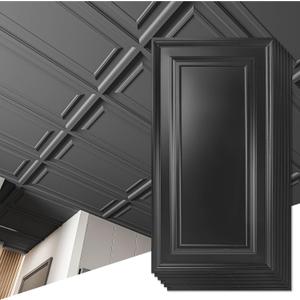 Art3d 12-Pack Drop Ceiling Tiles 2x4 Ft, PVC Decorative Ceiling Covering Panels for Basement Kitchen Bathroom, 24x48 Inch, Cover 96 Sq. Ft, Smooth Black