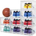 Attelite X-Large Clear Shoe Boxes Stackable Plastic Shoe Organizer ,Thicken & Sturdy Shoe Storage Box with Magnetic Door, Drop Front Shoe Box For Display Sneakers( 9 Pack, Clear White)