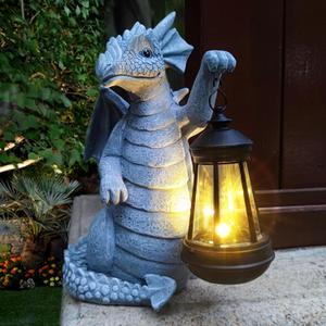 Solar Garden Decor Dragon Statues with Solar Lantern,Dragon Figurine Lights Outdoor Decorations for Yard Lawn Patio Balcony Whimsical Art Outside,Unique Housewarming Gift for Mom Grandma Women