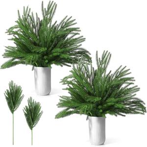 Riceshoot 20 Pcs 18" Christmas Norfolk Pine Stems 10 Pcs 36" Artificial Norfolk Pine Branches Real Touch Xmas Greenery Stem Faux Pine Garland for Vase DIY Crafts Indoor Outdoor Home Decor