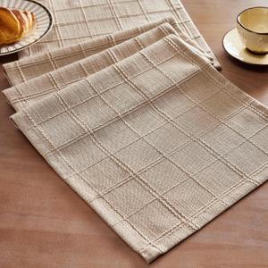 ZeeMart Linen Checked Table Runner, 13x108 Inches Taupe, Textured Woven Farmhouse Table Runners 108 Inches Long, Grey Brown Plaid Dresser Scarf for Kitchen Dining Holiday Everyday Decor