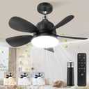 Socket Fan Light with Remote: 18'' Small Ceiling Fans with Lights, 2000 Lumens Dimmable Led Bulb, 3 Colors 3000K-6500K, Easy Install Screw in E26 Base for Bedroom Living Room Kitchen Garage (Black)