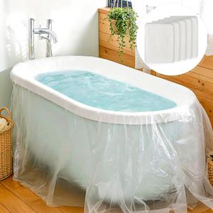 MAQIHAN 5PACK Disposable Bathtub Cover Liner - 102 x 47 Inch Large Size Transparent Plastic Bathtub Liner, Portable Bath Tub Bag with Sticker, Ideal for Travel Salon Spa Household Hotel Pet Bathing