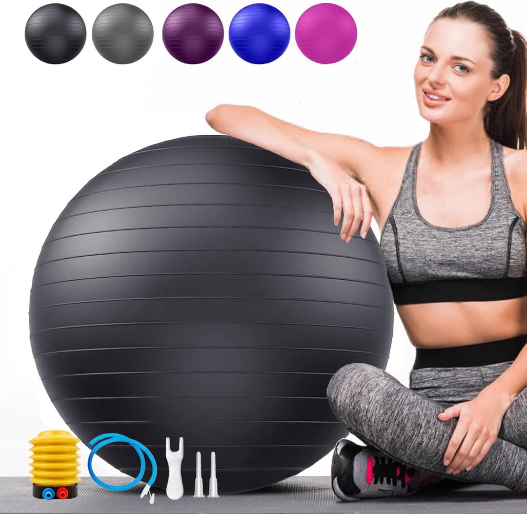 Soft Exercise ball, Anti-Burst Yoga Ball Chair Supports 2200lbs, Stability Swiss Ball w/ Pump for Pregnancy Birthing, Excersize, Workout, Fitness, Balance, Gym, Physio, Abs (Office & Home & School) (S(38-45cm), black)