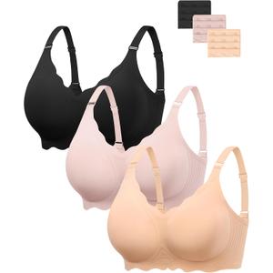 Angelhood Seamless Bras Women Soft Jelly Push Up Wireless Bra Supportive V Neck No Underwire Comfort Tshirt Bralettes, S