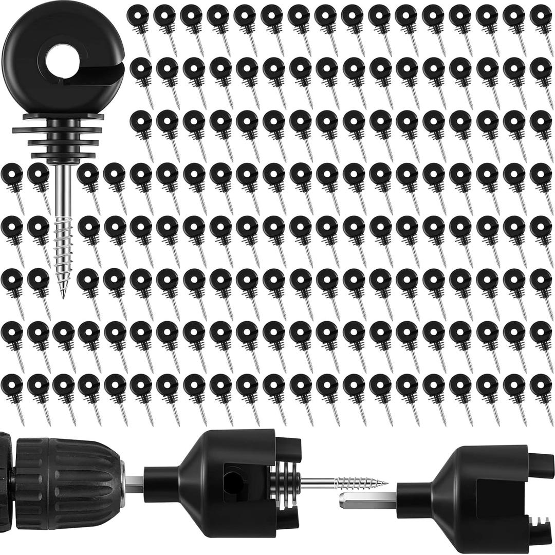 300 Pcs Black Electric Fence Insulator with 1 Pcs Insulator Socket Tool Screw in Insulator Fence Ring Post Wood Post Insulator Electric Fence Insulator Ring with Insulator Socket Tool for Animal Fence