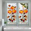 2 x Fall Leaf Privacy Window Film Autumn Pumpkin Stained Glass Window Film Stained Decals Static Cling Sun Blocking Decor for Fall Home Windows Doors Glass Decor 17.7 x 39.3 Inch