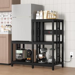 Mini Fridge Stand with Storage with Power Outlet, Microwave Oven Stand, Bakers Rack with Storage Shelf, Mini Fridge Cabinet, Mini Fridge Shelf for Kitchen, Living Room, Office, Patio.(Black), 
17.72"D x 40.16"W x 35.43"H
