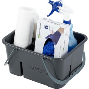 Restaurantware-Clean Tek Professional Cleaning Caddy, 1 Cleaning Supply Caddy With Handle - 4 Compartment, Multipurpose, Gray Plastic, All-Purpose, For Bathroom, Bedroom, Kitchen, Or Garden