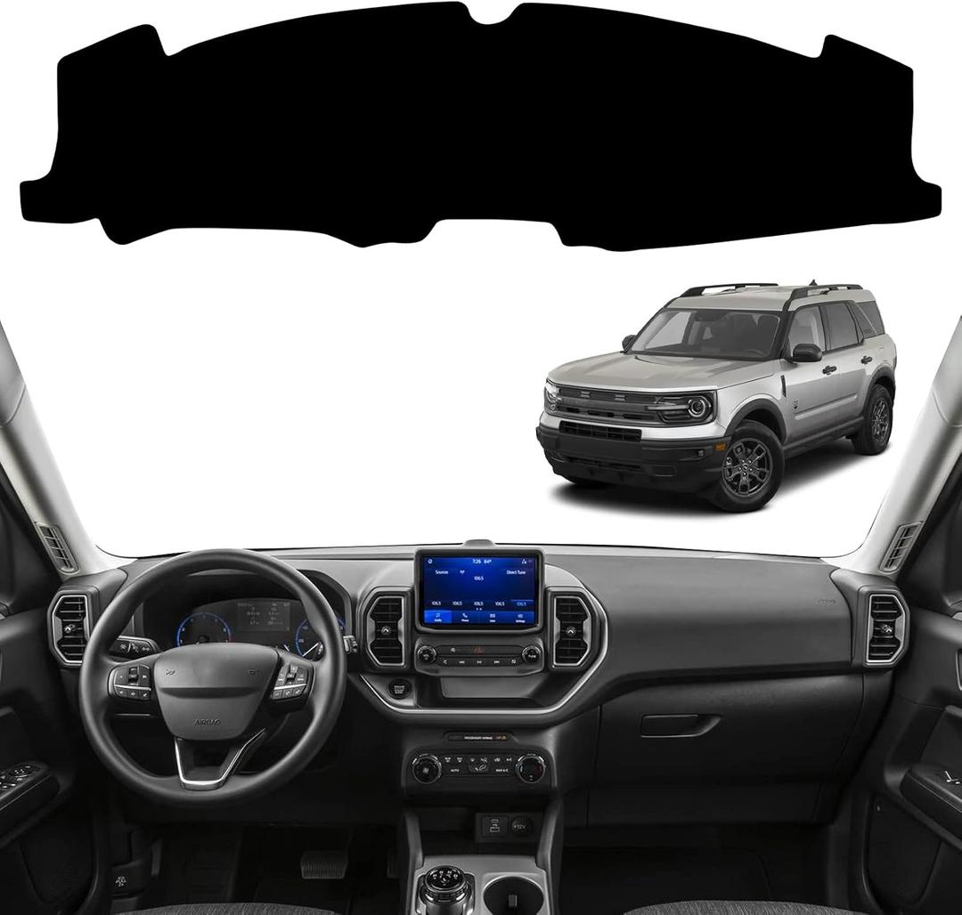 Dashboard Dash Board Cover Mat Pad Carpet Non-Slip Custom Compatible with Ford Bronco Sport 2021 2022 2023 Protector Sunshield (Black Trim)
