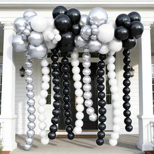 Black and Silver and White Linking Balloons, 154PCS Different Sizes Link Balloons for Making Balloon Wall Heart Arch, Quick Linked Balloon for Wedding Birthday Baby Shower Graduation Party Decorations
