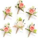 Ling's moment Boutonniere for Men, 6pcs Groom Groomsmen Boutonniere, Artificial Flowers for Wedding Decor/Prom/Homecoming, etc.Blush Pink Coral