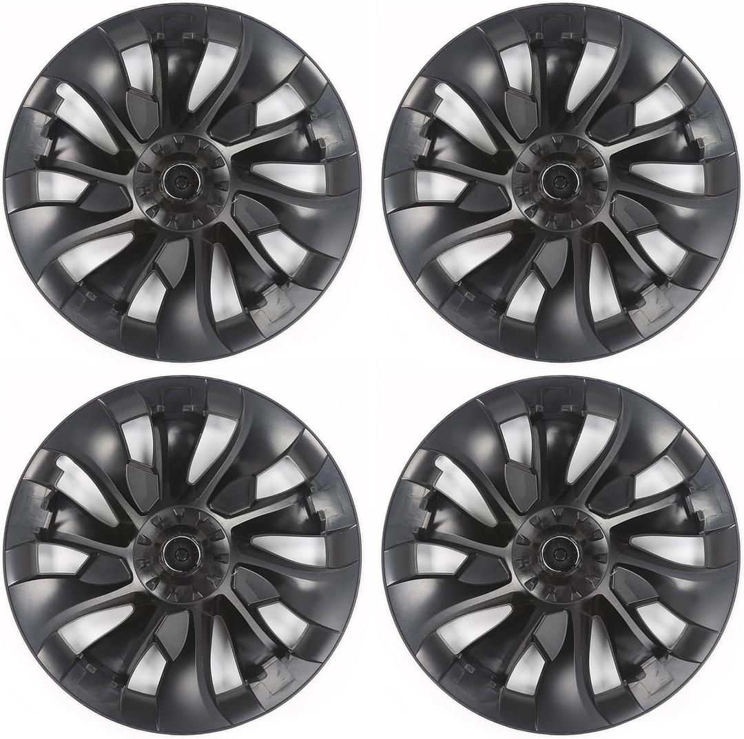 IKON MOTORSPORTS, Wheel Hubcaps Compatible with 2017-2023 Tesla Model 3, Matte Black Cyclone Style ABS Plastic 18 Inch Hub Caps Hubcap Rim Cover Skin Covers 4PCS Replacement
