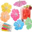 Drink Umbrellas - 100 Count Mini Paper Umbrellas for Cocktail, Floral Umbrella Toothpicks, Decorative Fancy Cocktail Picks, Luau Party Decorations, Hawaiian Drink Garnish, Tropical Tiki Dcor