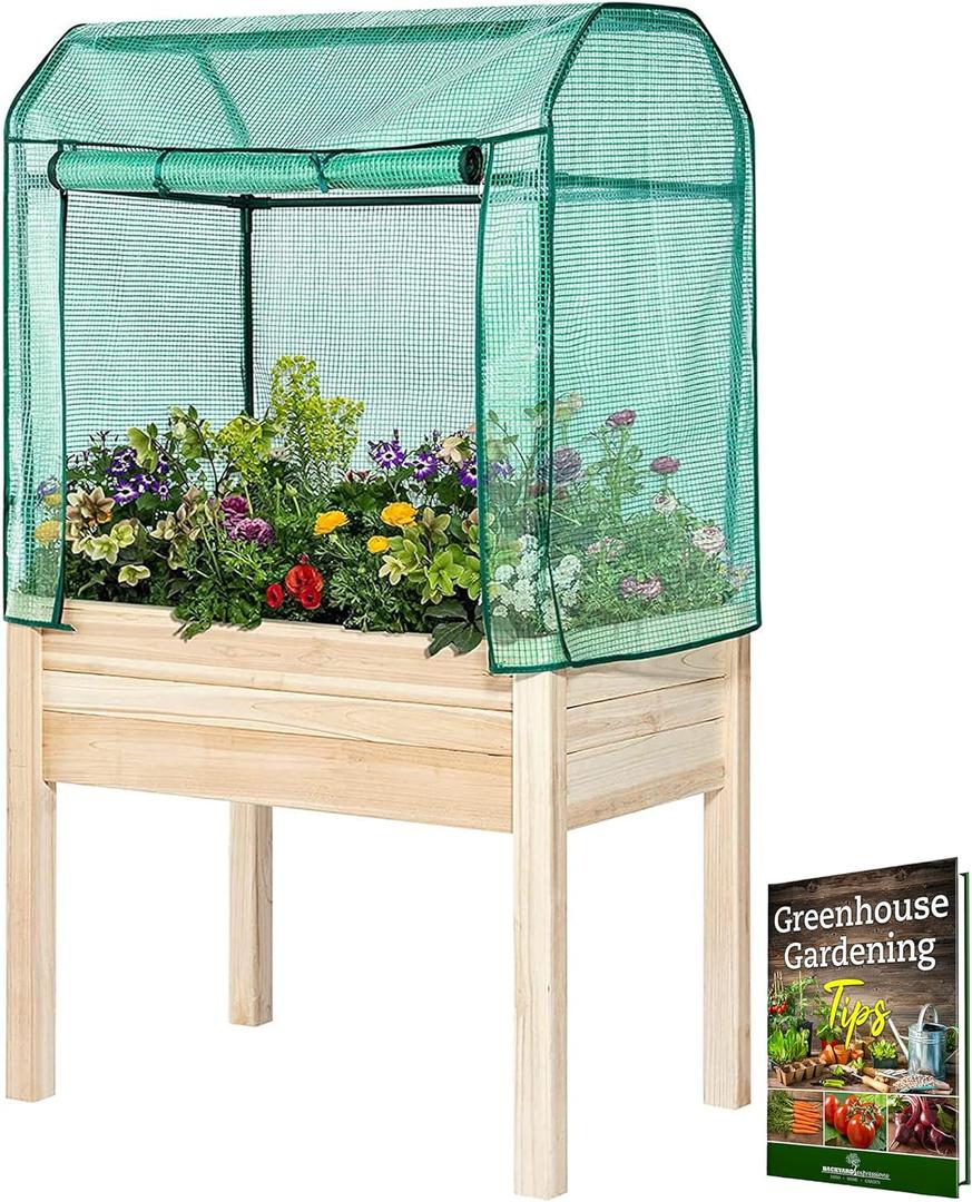 Elevated Wood Gardening Bed with Green House Cover - 36L x24W x 66H - Backyard Expressions