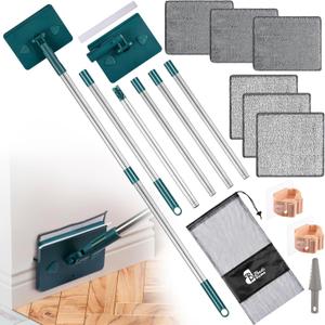 Wall Mop Cleaner Tool with Handles 93 Inches, Baseboard Cleaning Tool for Walls and Floor 360 Rotating Ceiling Cleaner with Extension Poles Microfiber Chenille Pads (Rectangular)