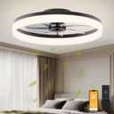 VOLISUN Low Profile Ceiling Fan with Light and Remote, 23.6in Flush Mount, Dimmable LED Fan Light, Bladeless for Bedroom (Black)