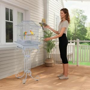 60" Heavy-Duty Wrought Iron Bird Cage-Small Bird, Parakeet & Cockatiel Cage, 20.87"L x 19.69"W x 57.87"H