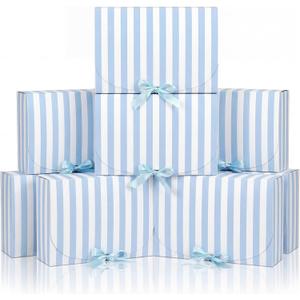 Kolldenn 12 Pcs Blue White Striped Bridesmaid Boxes Bridesmaid Proposal Gift Boxes with Satin Ribbon Blue Coastal Beach Last Toast on The Coast Party Bridal Supplies, 7.87 x 10.6 Inch