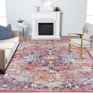 Washable Rugs 9x12 Area Rugs for Living Room,Rugs for Bedroom, Large Carpets,Ultra Soft Faux Wool Retro Dining Room Rug,Non Slip&Non-Shedding Low Pile Vintage Print Rug Indoor for Home Office