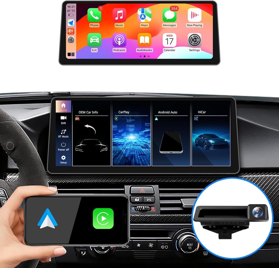 Ultra Narrow 12.3 inch CarPlay for BMW 5 Series E60 E61 E63 CCC Andriod Auto Radio Upgrade Touch Screen Car Stereo Multimedia Linux System with Reverse Camera AHD 720P