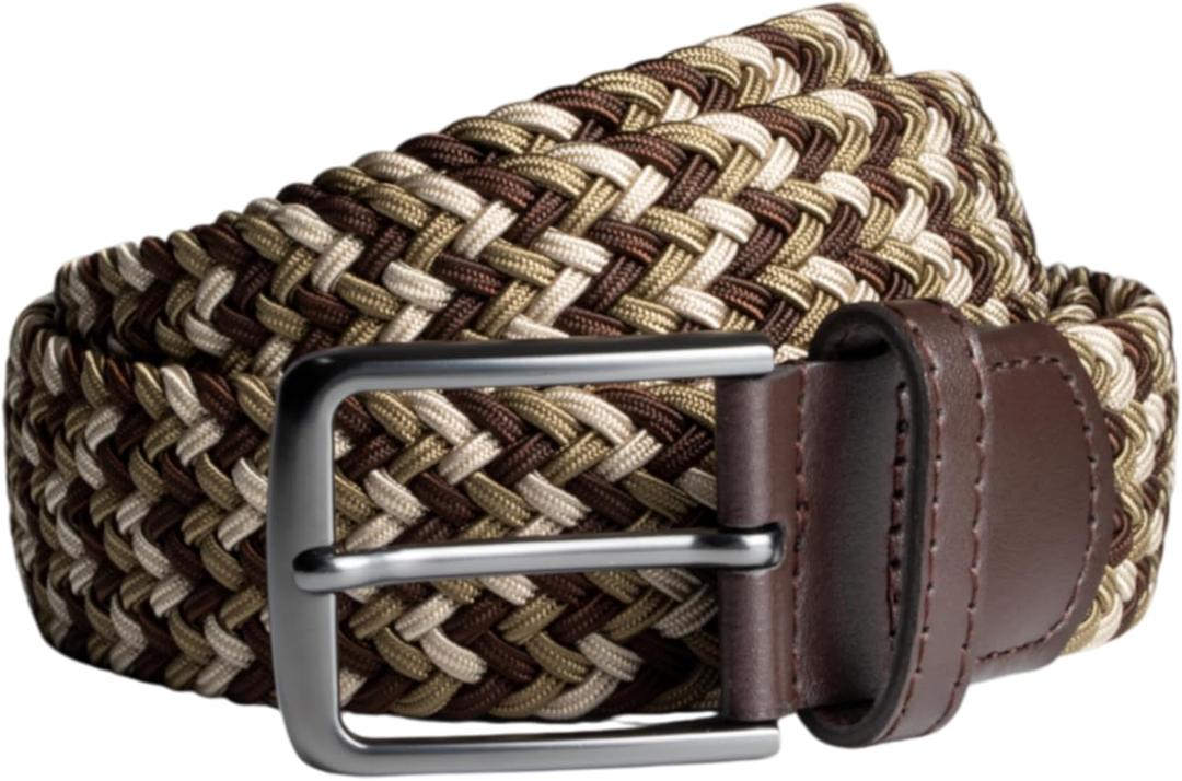 Mens Braided Elastic Stretch Golf Belt  Big and Tall Men Woven Belt, 1.38" Leather-Tipped Adjustable Fit (Waist 44"-50" Stretch, Cobra)